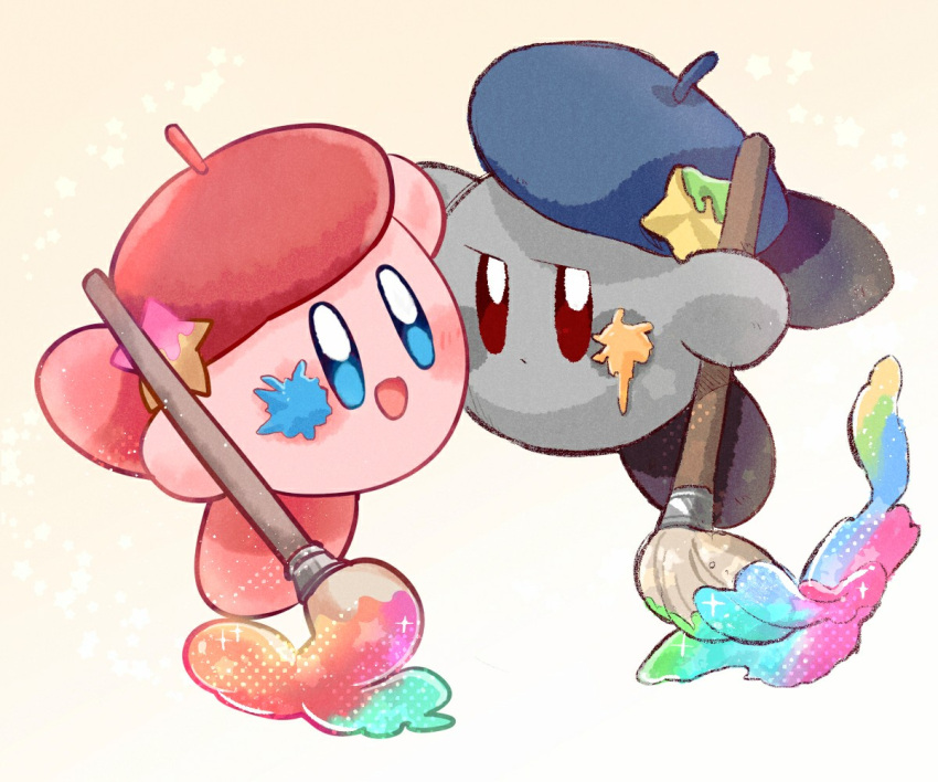:d, artist_kirby, beret, blue_eyes, blue_headwear, blush, blush_stickers, closed_mouth