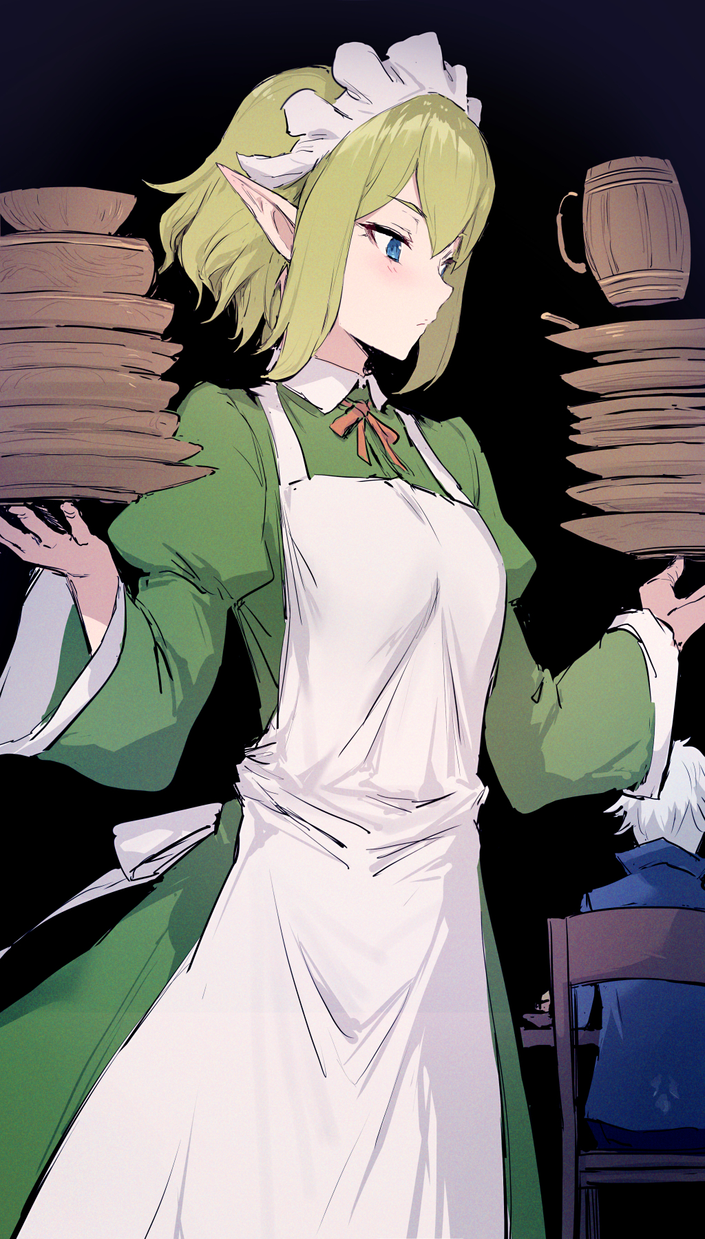 1boy, 1girl, bell_cranel, blue_eyes, blue_jacket, blush, breasts, commentary
