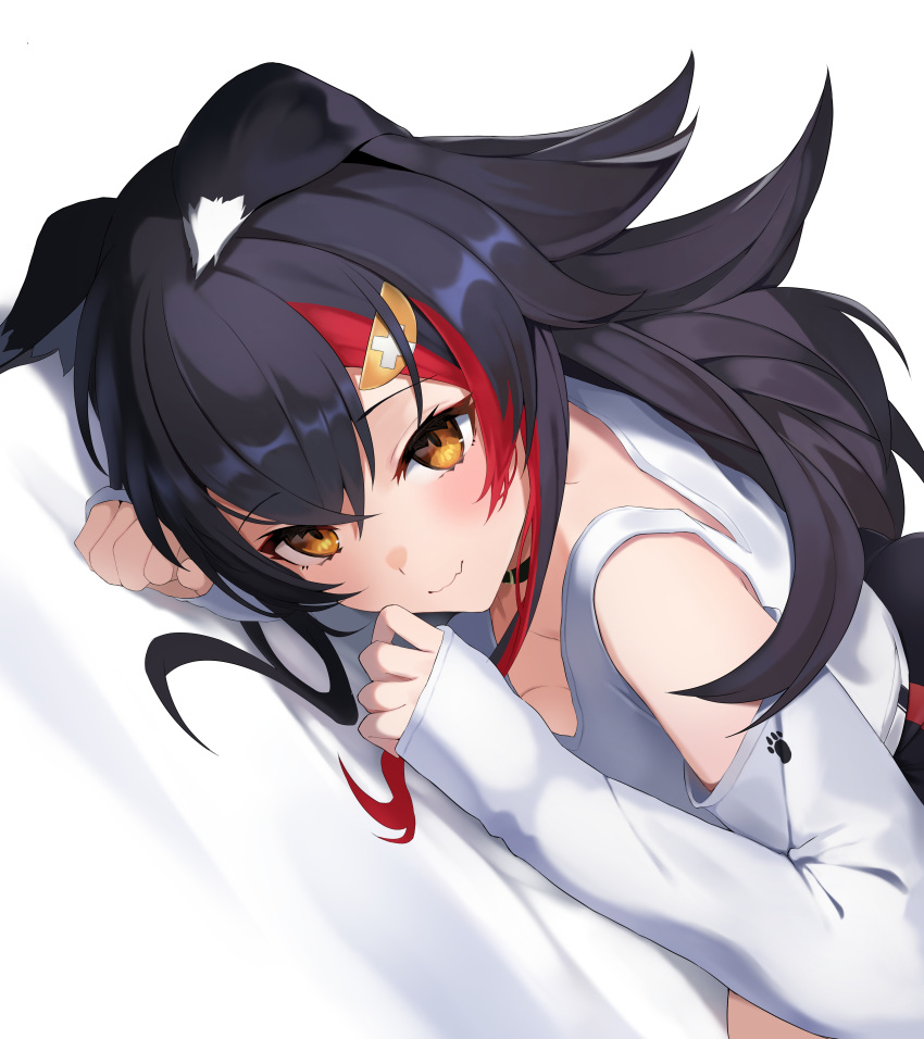 1girl, absurdres, animal_ears, argule0901, black_choker, black_hair, choker, clothing_cutout