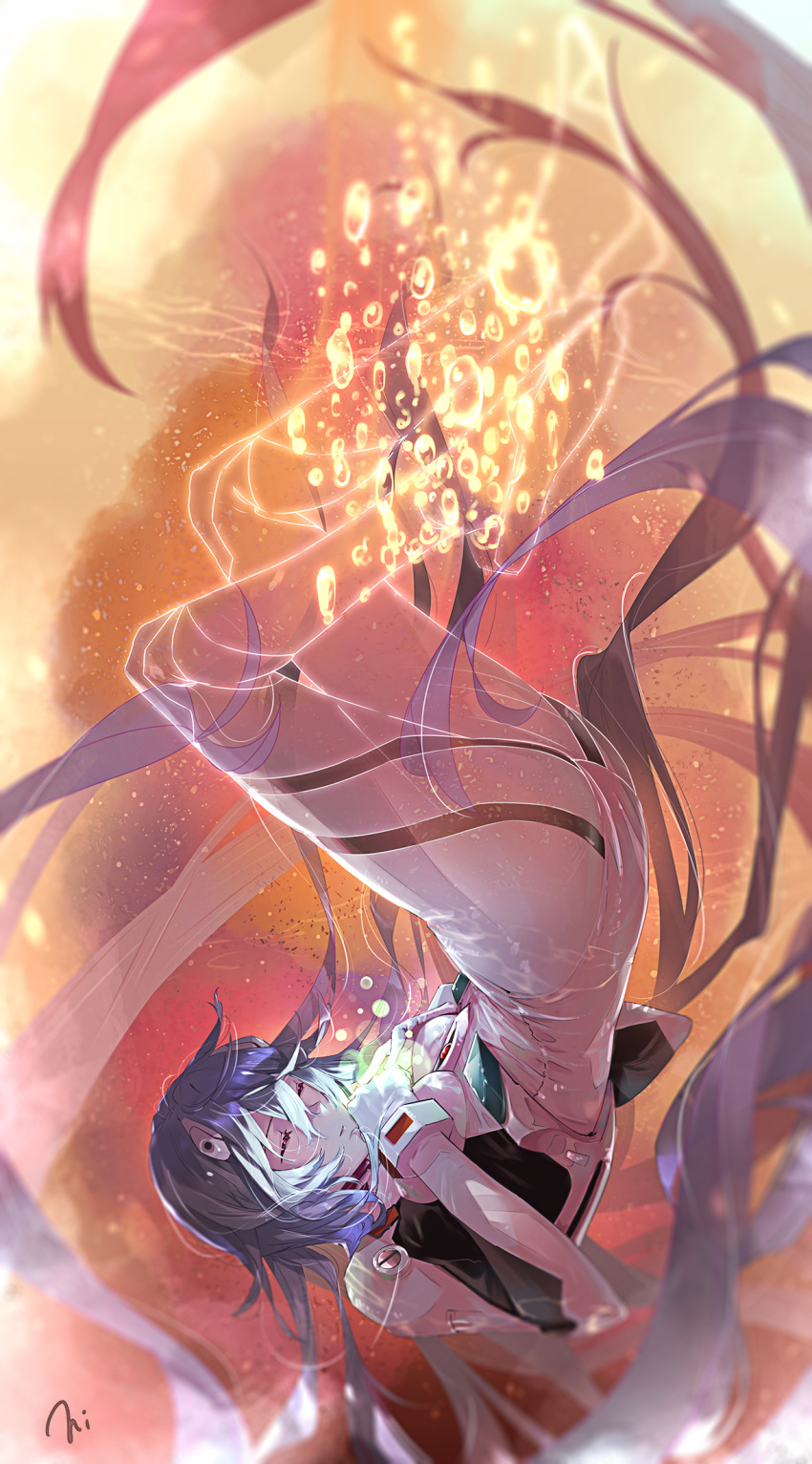 1girl, absurdly_long_hair, air_bubble, ayanami_rei, blue_hair, bodysuit, bubble, closed_eyes
