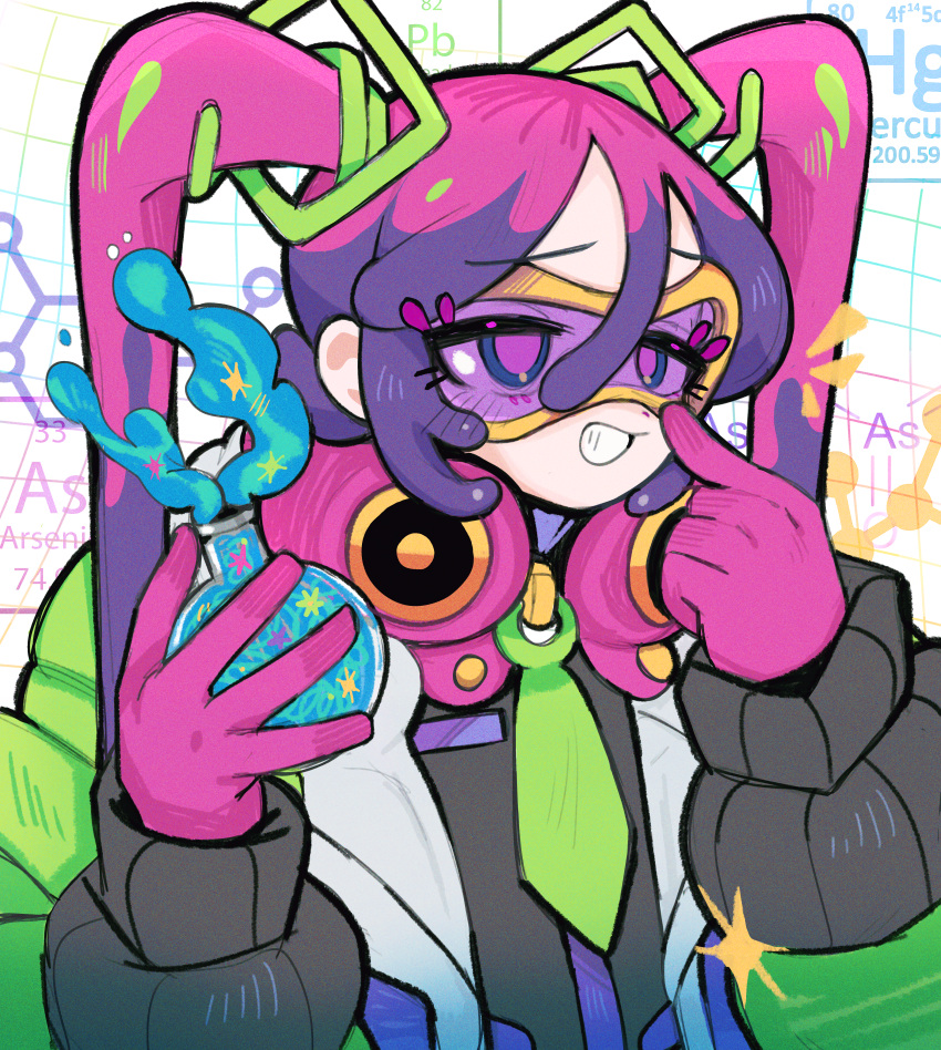 1girl, absurdres, arsenic_(element), black_jacket, black_shirt, chemical_element, chemical_structure, commentary_request