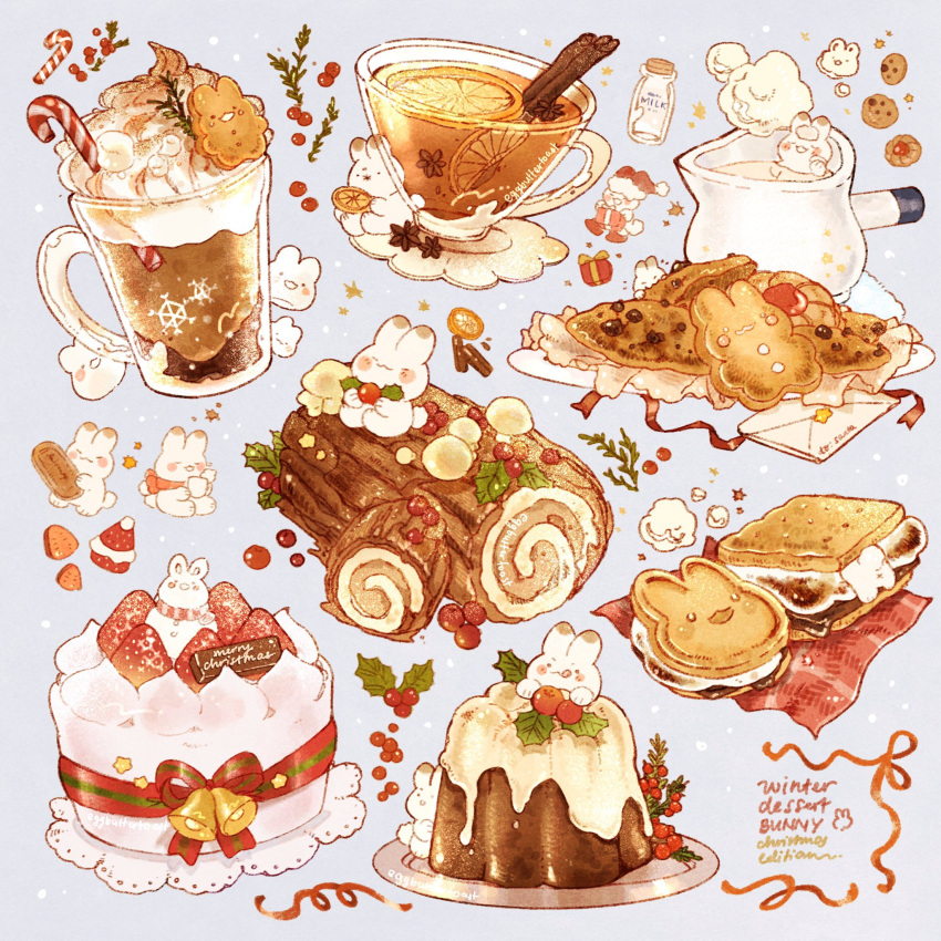 :q, animal_ears, bell, berry, black_eyes, blue_background, blush_stickers, bottle