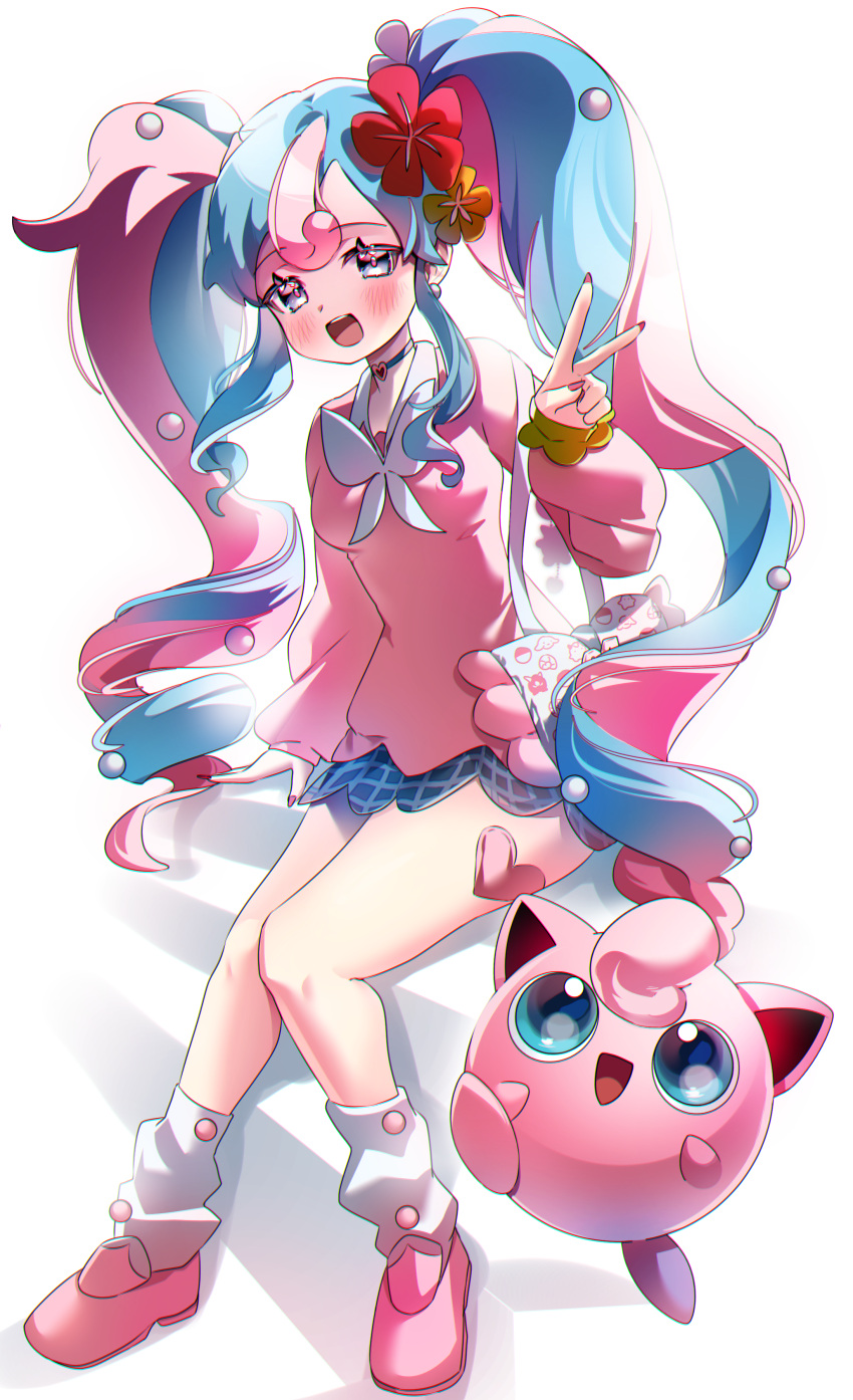 1girl, absurdres, aqua_eyes, bag, blue_choker, blue_eyes, blue_hair, blue_skirt