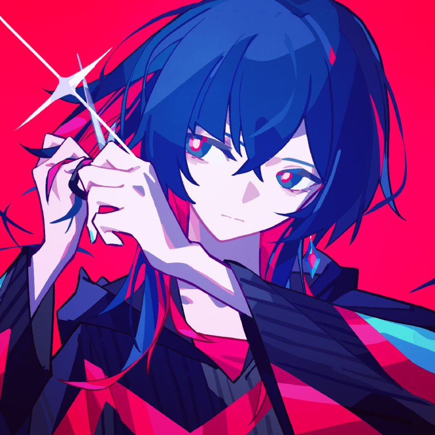 1girl, alternate_hairstyle, black_jacket, blue_eyes, blue_hair, bright_pupils, chinese_commentary, colored_inner_hair