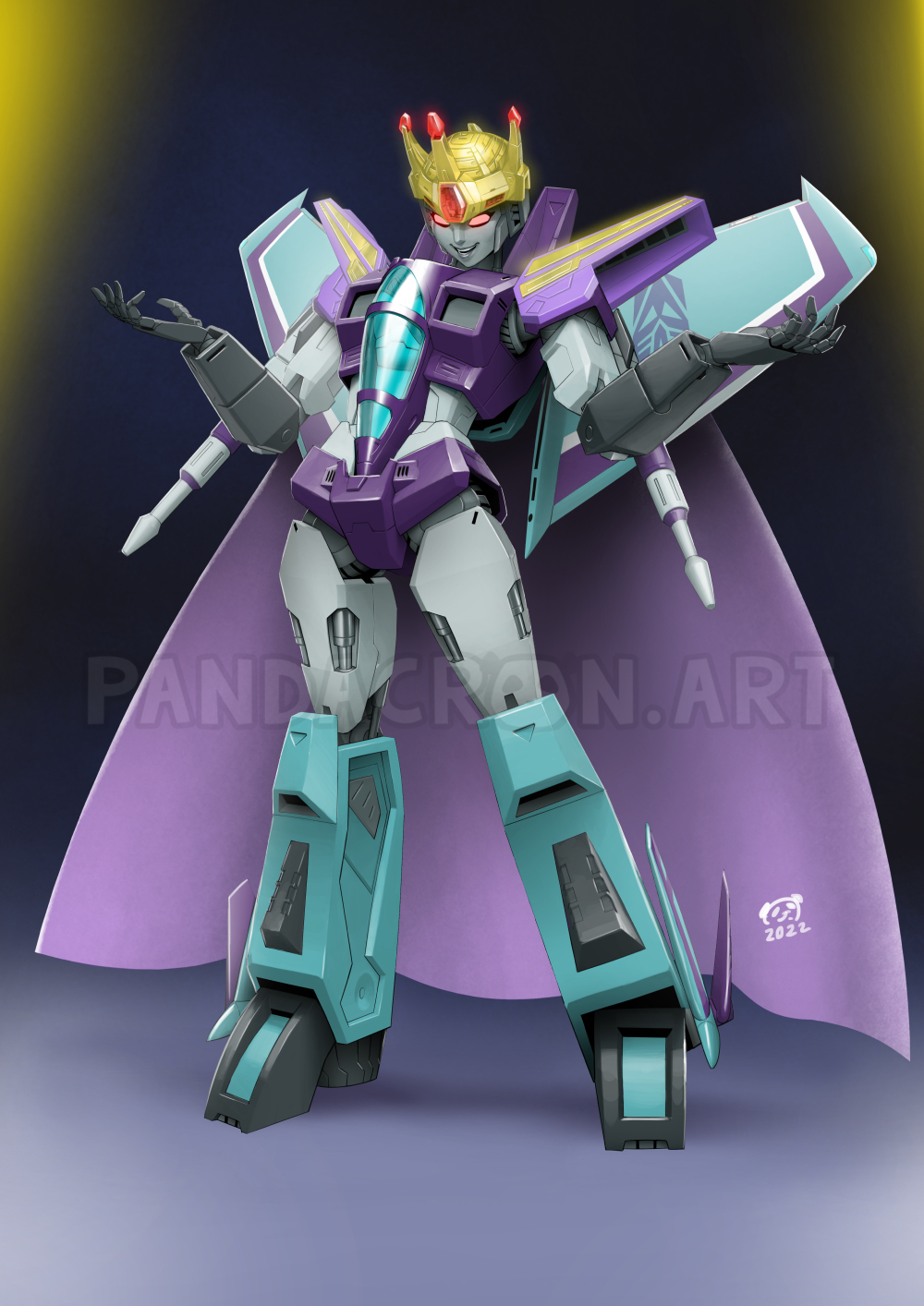 1girl, armor, cape, crown, decepticon, grey_lips, helmet, highres