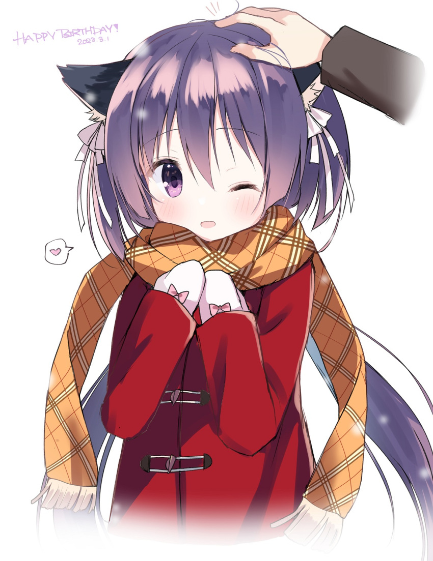 1girl, 2023, animal_ear_fluff, animal_ears, blunt_ends, blush, bow, brown_scarf