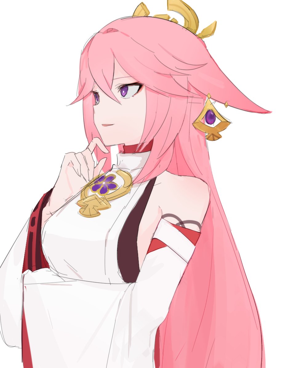 1girl, 1yym, animal_ears, bare_shoulders, breasts, detached_sleeves, dress, earrings