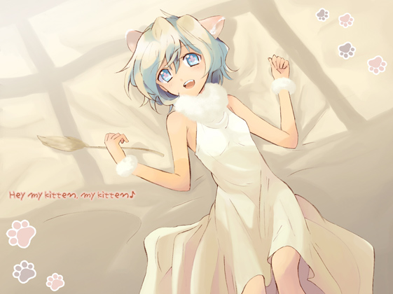 animal_ears, cat_ears, cat_teaser, dress, english, fur, kemonomimi_mode, kizaki_shin