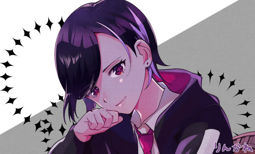 1girl, crossdressing, dress_shirt, earrings, highres, hood, hoodie, jewelry