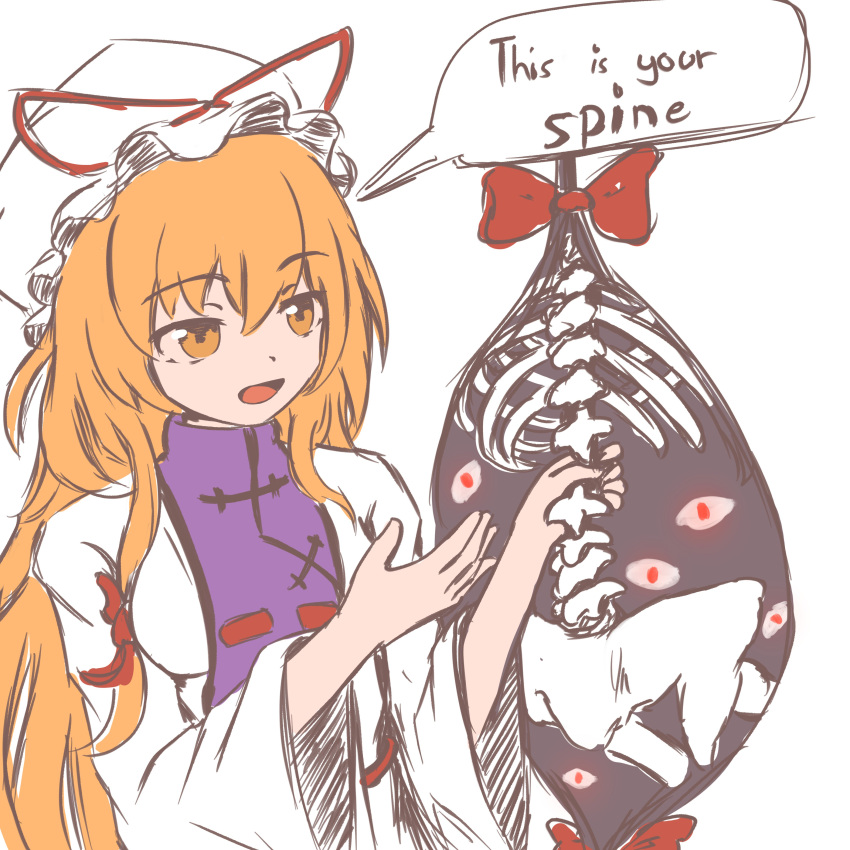 1girl, absurdres, blonde_hair, commentary, dress, english_commentary, english_text, hands_up