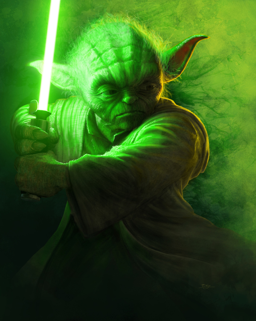 1boy, absurdres, alien, ben_judd, energy_sword, green_lightsaber, highres, holding_lightsaber