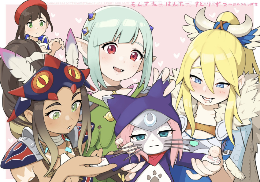 5girls, animal_hands, animal_hood, armor, ayuria, bandana, beret, blonde_hair