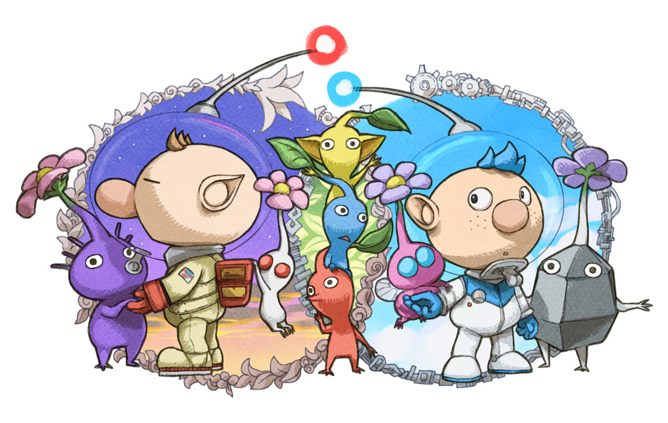 2boys, :o, alien, alph_(pikmin), arms_up, backpack, bag, big_nose