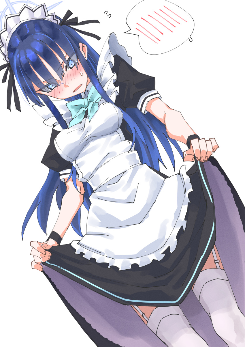1girl, absurdres, apron, black_dress, blue_archive, blue_eyes, blush, bow
