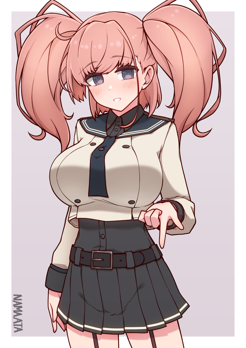 1girl, absurdres, atlanta_(kancolle), black_sailor_collar, black_shirt, black_skirt, breasts, brown_hair