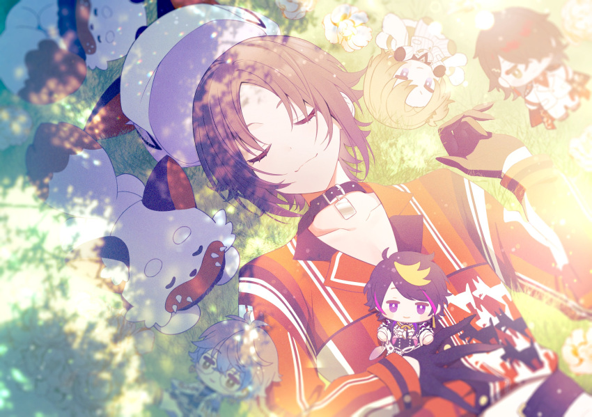1boy, :3, animal_ears, animal_hat, ayame_(3103942), black_choker, black_gloves, brown_hair