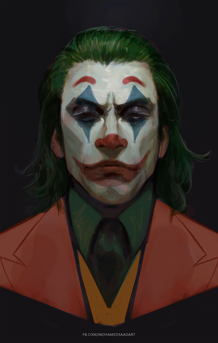 1boy, arthur_fleck, clown, commentary, english_commentary, facebook_username, facepaint, formal