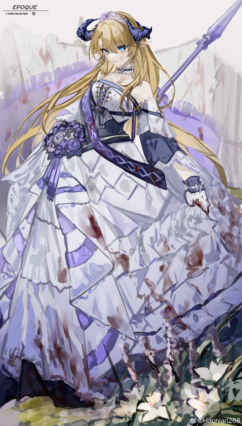 1girl, a_chxoblc, absurdres, arknights, blonde_hair, blood, blood_on_clothes, blue_eyes