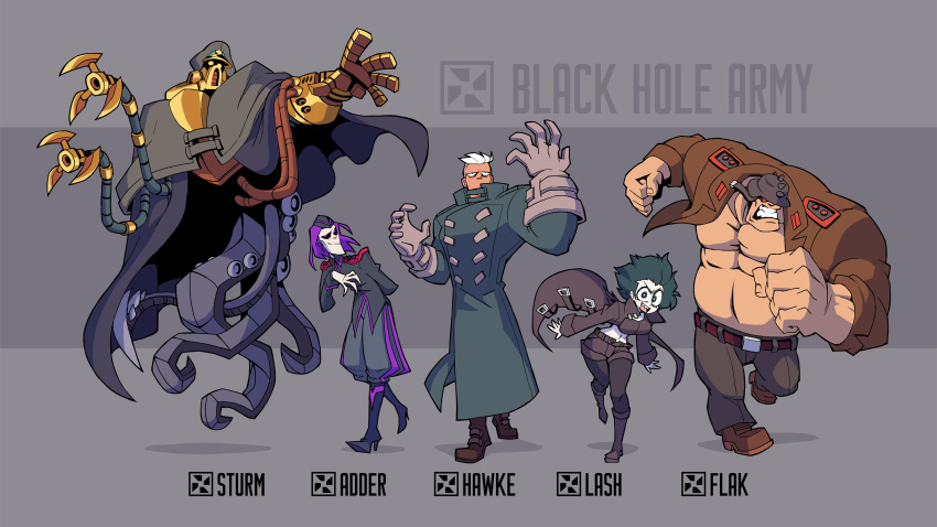 1girl, 1other, 3boys, absurdres, advance_wars, black_eyes, black_hair, boots