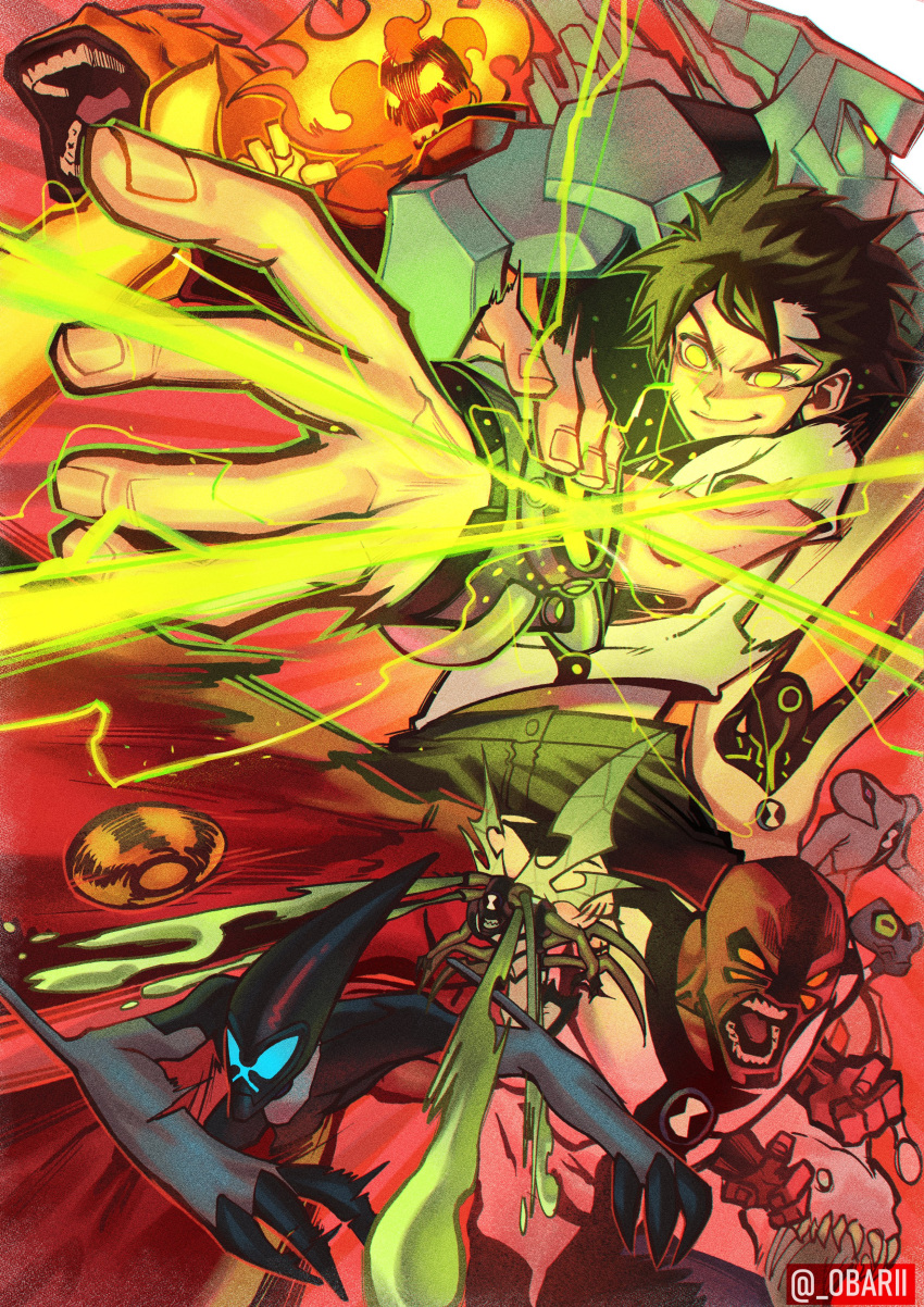 absurdres, alien, artist_name, ben_10, ben_tennyson, black_pants, cannonbolt, colored_skin