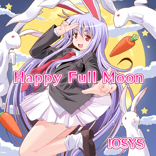 1girl, animal_ears, ankle_socks, black_jacket, blazer, brown_footwear, carrot, circle_skirt, clothes_lift, clouds, coattails, collared_shirt, english_text, eyelashes, floppy_ears, foot_out_of_frame, full_moon, game_cg, hand_on_own_head, iosys, jacket, leg_up, light_purple_hair, long_hair, long_sleeves, looking_at_viewer, lower_teeth_only, miniskirt, moon, necktie, night, night_sky, official_art, open_mouth, outstretched_arm, pleated_skirt, pocket, rabbit, rabbit_ears, red_eyes, red_necktie, reisen_udongein_inaba, shirt, shoes, skirt, skirt_lift, sky, smile, socks, solo, straight_hair, teeth, toromi_(toromix2), touhou, touhou_cannonball, very_long_hair, white_shirt, white_skirt, white_socks
