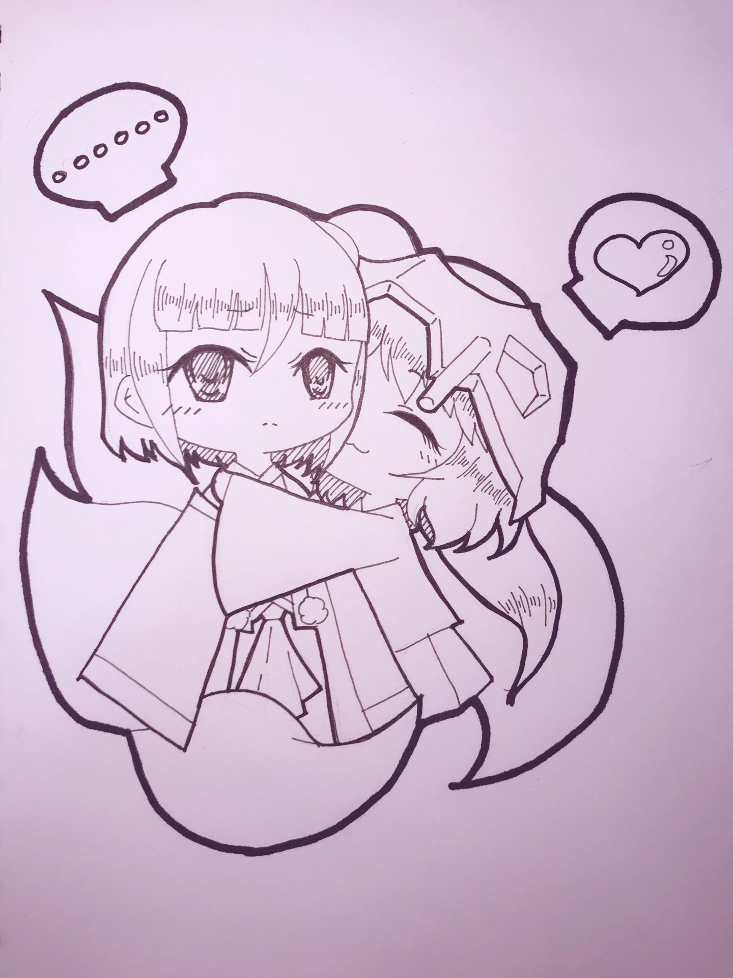 ..., 2others, adagumo_no_yaorochi, androgynous, blunt_bangs, blush_stickers, closed_eyes, closed_mouth