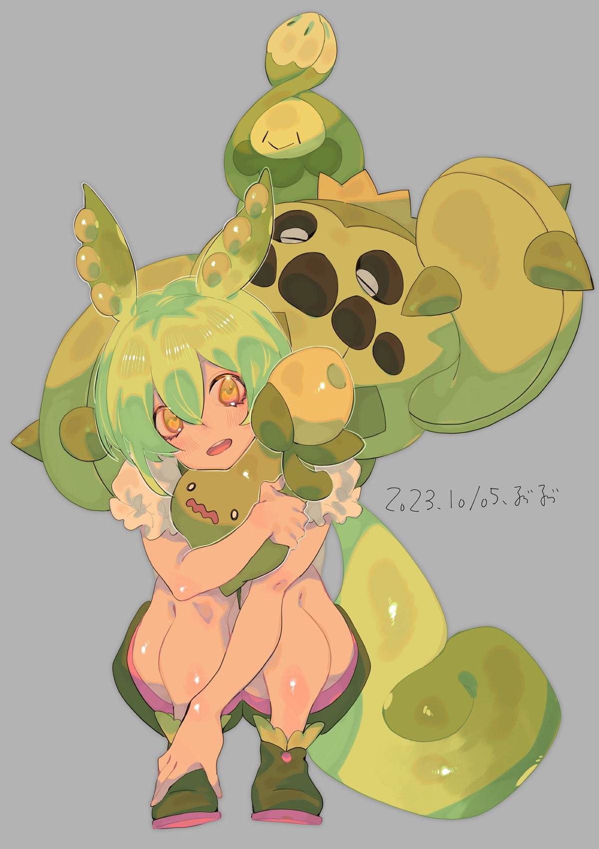 1girl, artist_name, brbr_vrvr, budew, cacturne, commentary_request, crossover, dated