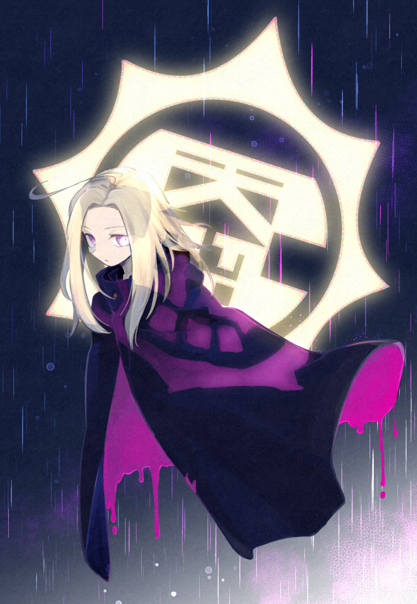 1boy, ahoge, black_cape, blonde_hair, blood, cape, closed_mouth, commentary_request