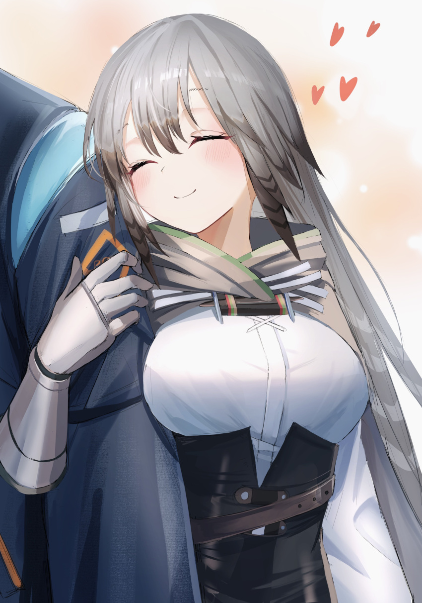 1girl, absurdres, arknights, arm_hug, belt, breasts, closed_eyes, coat