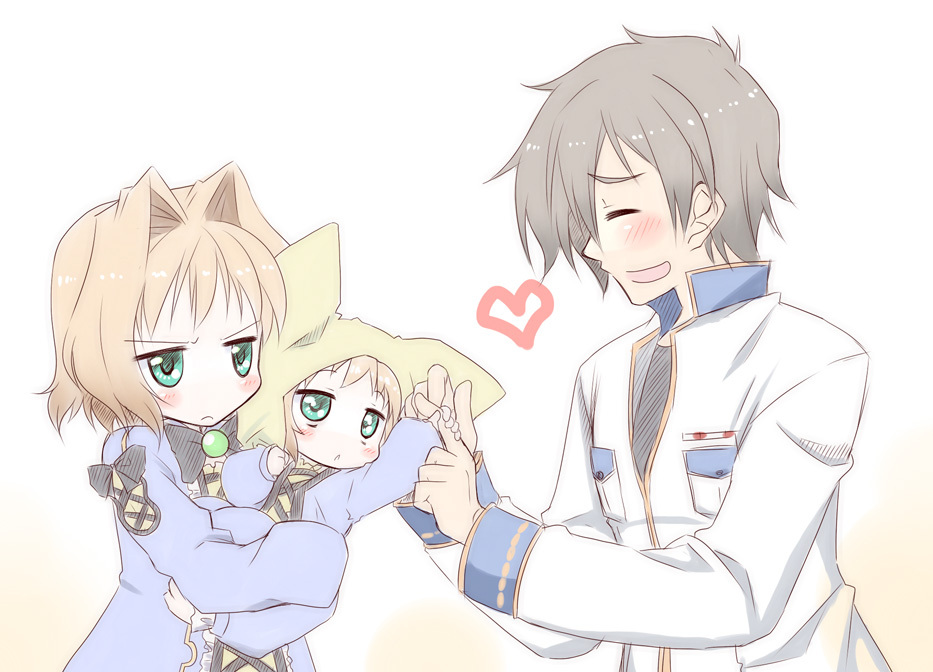 baby, black_hair, blush, brown_hair, child, closed_eyes, family, green_eyes, hat, holding_hands, hongo_kazuto, hongou_kazuto, jun'iku, jun'iku, koihime_musou, short_hair