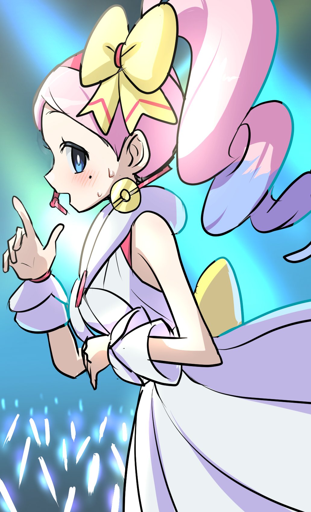 1girl, asamaru1225, blue_eyes, blush, bow, bright_pupils, commentary_request, dress