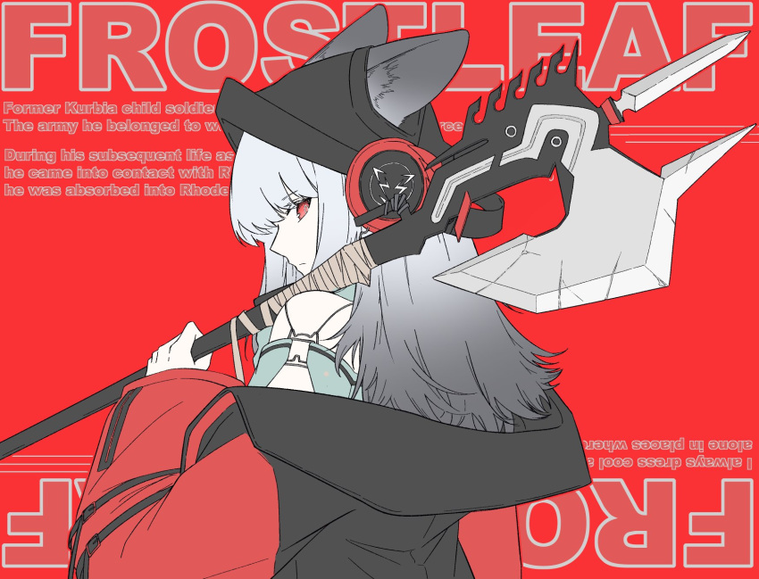1girl, animal_ears, aqua_shirt, arknights, behind-the-head_headphones, black_headwear, character_name, clothing_cutout