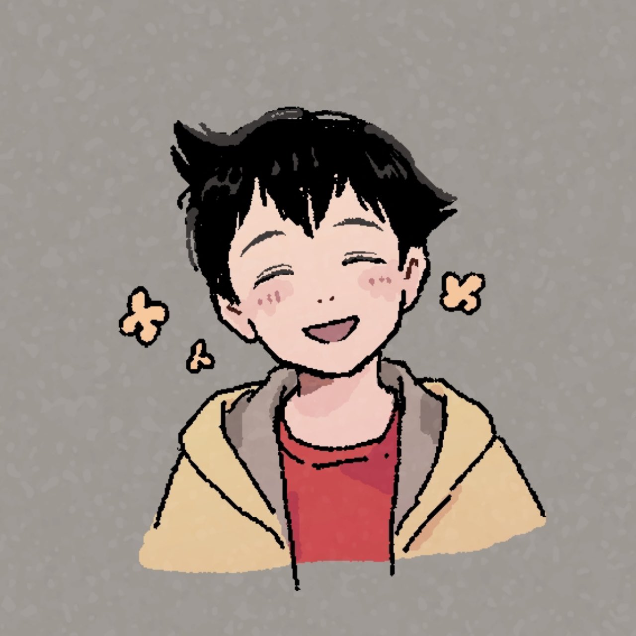1960s_(style), 1boy, black_hair, child, commentary_request, facing_viewer, grey_background, highres