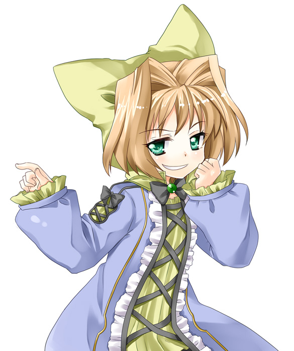 brown_hair, green_eyes, grin, hat, jun'iku, jun'iku, koihime_musou, short_hair, smile