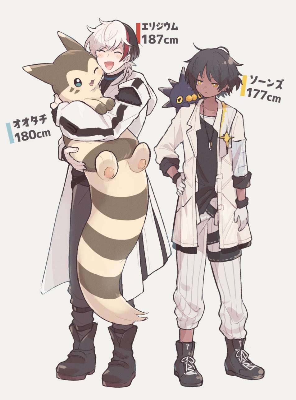 2boys, annoyed, arknights, arouni22, black_footwear, black_hair, black_pants, black_shirt