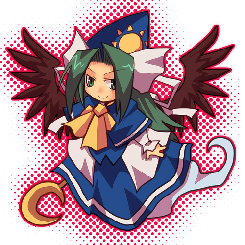 ghost, ghost_tail, green_eyes, green_hair, hat, lowres, maho_(boku_no_kao_wo_otabeyo), mima