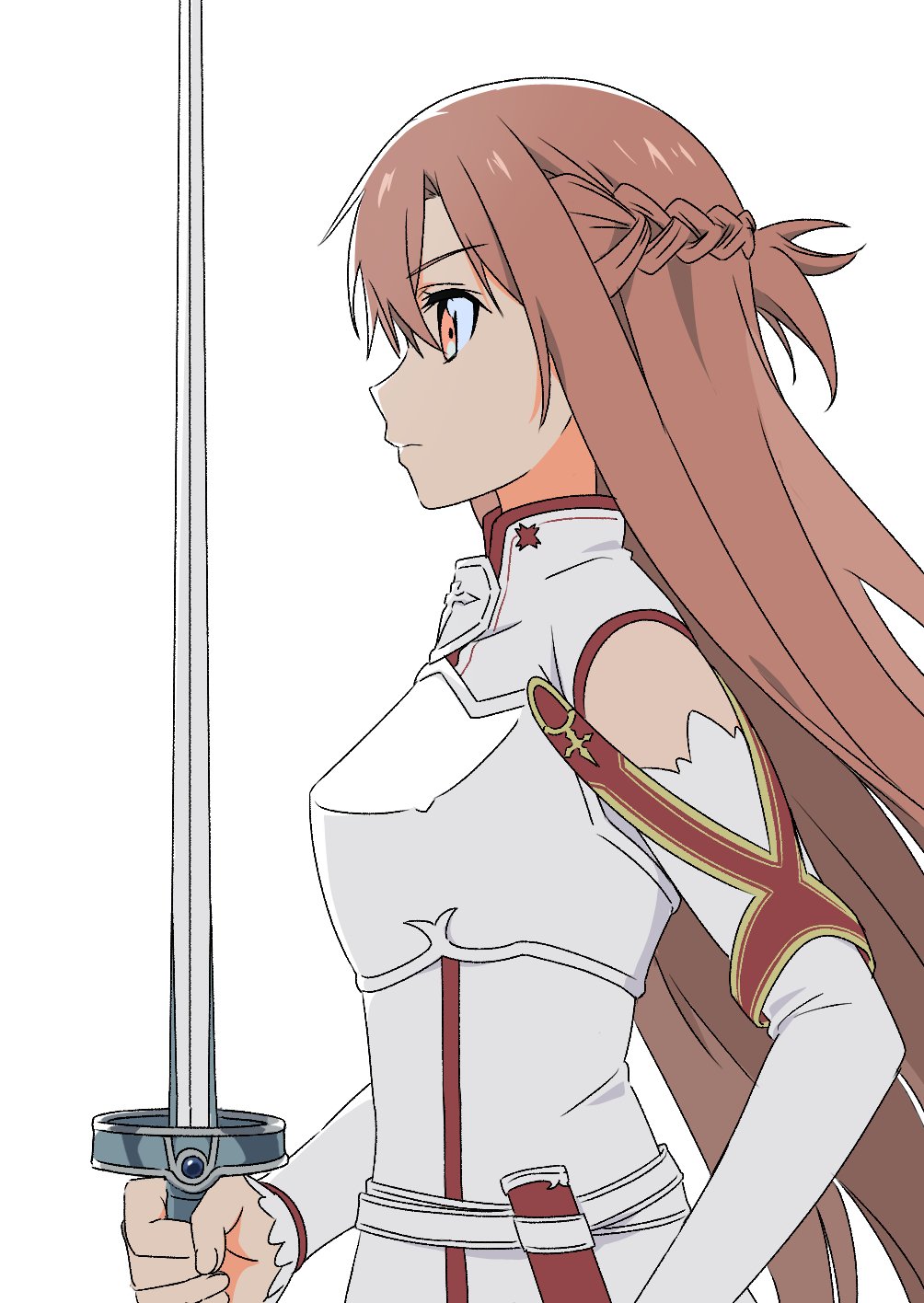 1girl, armor, asuna_(sao), braid, breastplate, brown_eyes, brown_hair, closed_mouth