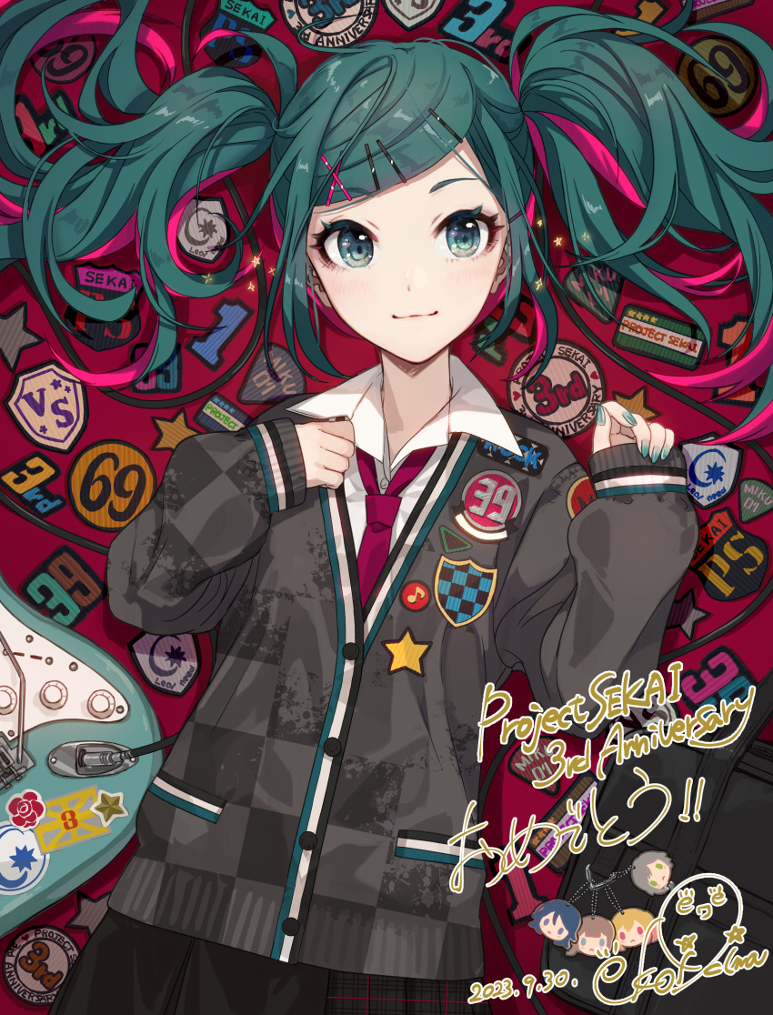 1girl, 39, 2023, :<, absurdres, anniversary, aqua_eyes, aqua_hair