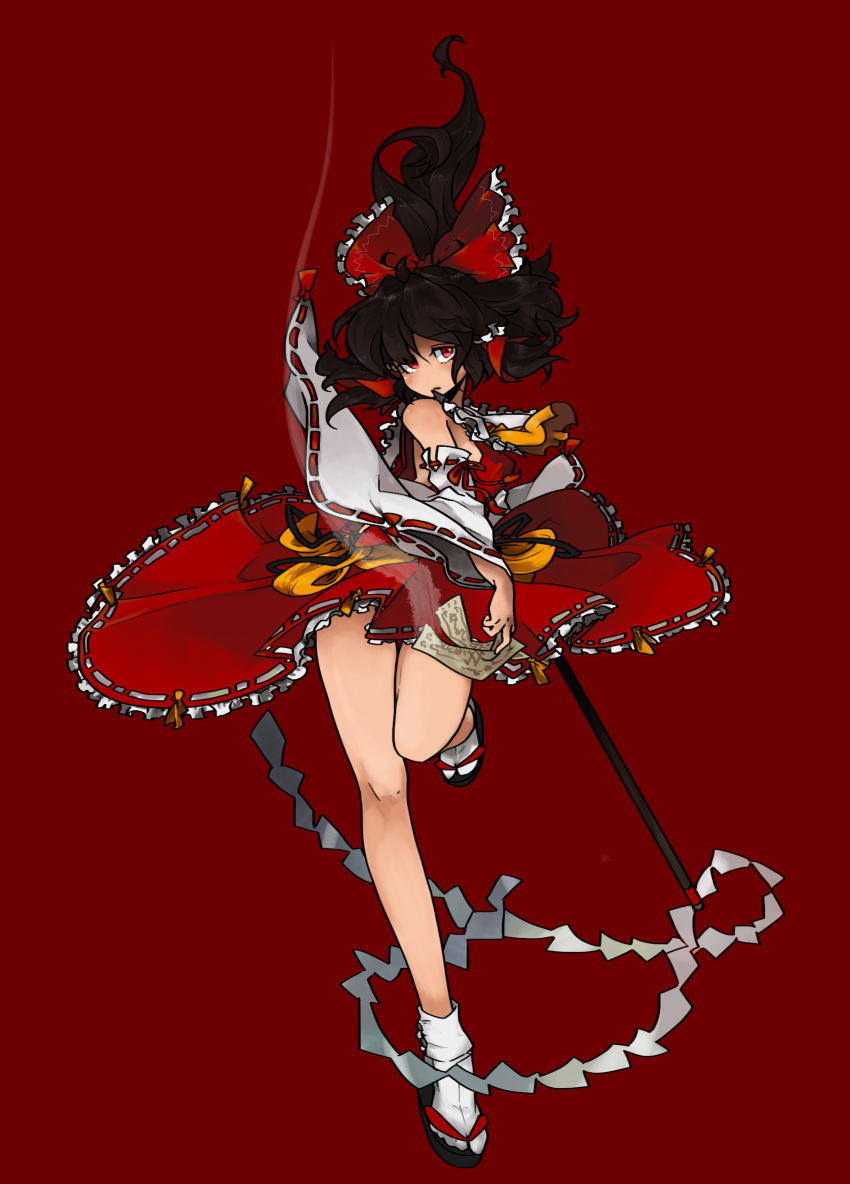brown_hair, coicoi, detached_sleeves, gohei, hair_bow, hakurei_reimu, highres, legs, touhou
