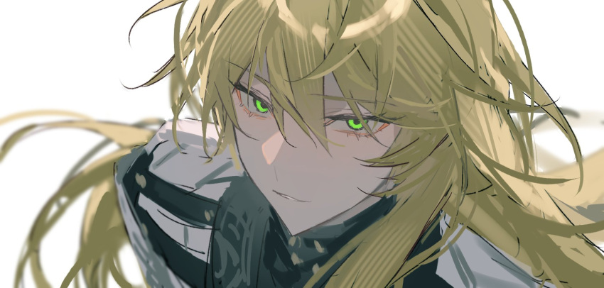 1boy, black_shirt, blonde_hair, coat, green_eyes, hair_between_eyes, highres, honkai:_star_rail