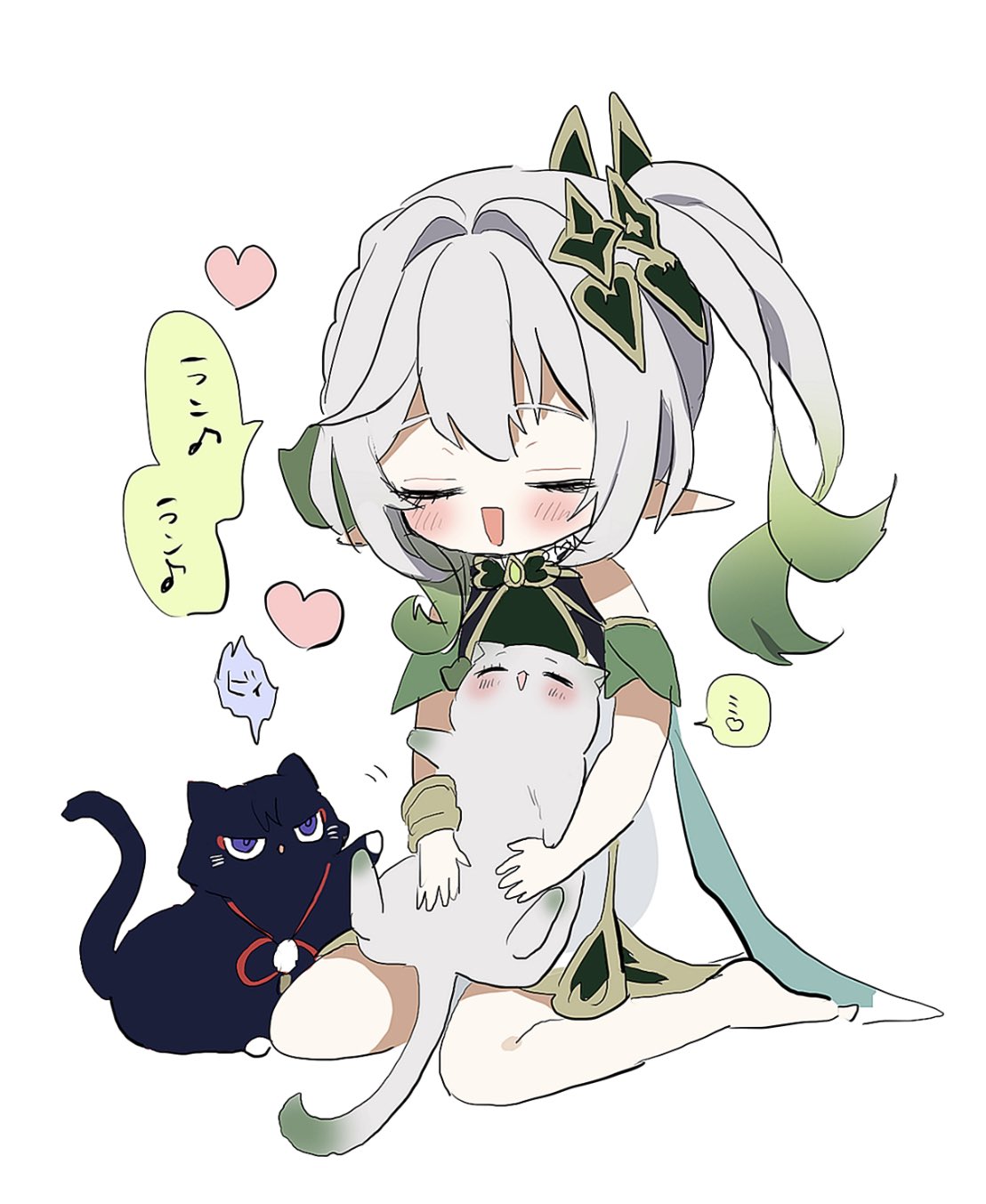 1girl, :d, animalization, asymmetrical_hair, barefoot, blush, bracelet, cape