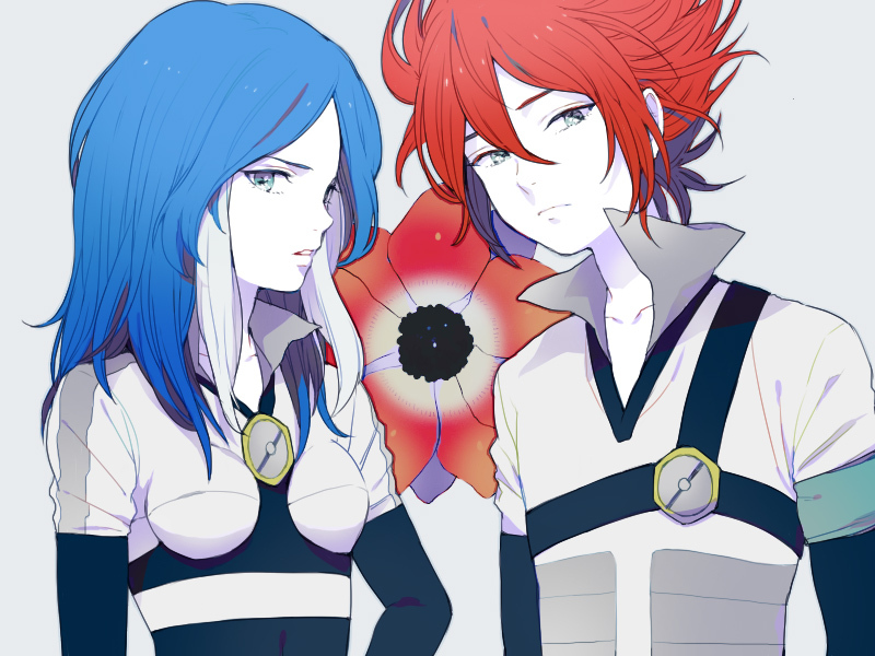 blue_eyes, blue_hair, bodysuit, female, flower, gran, inazuma_eleven, male