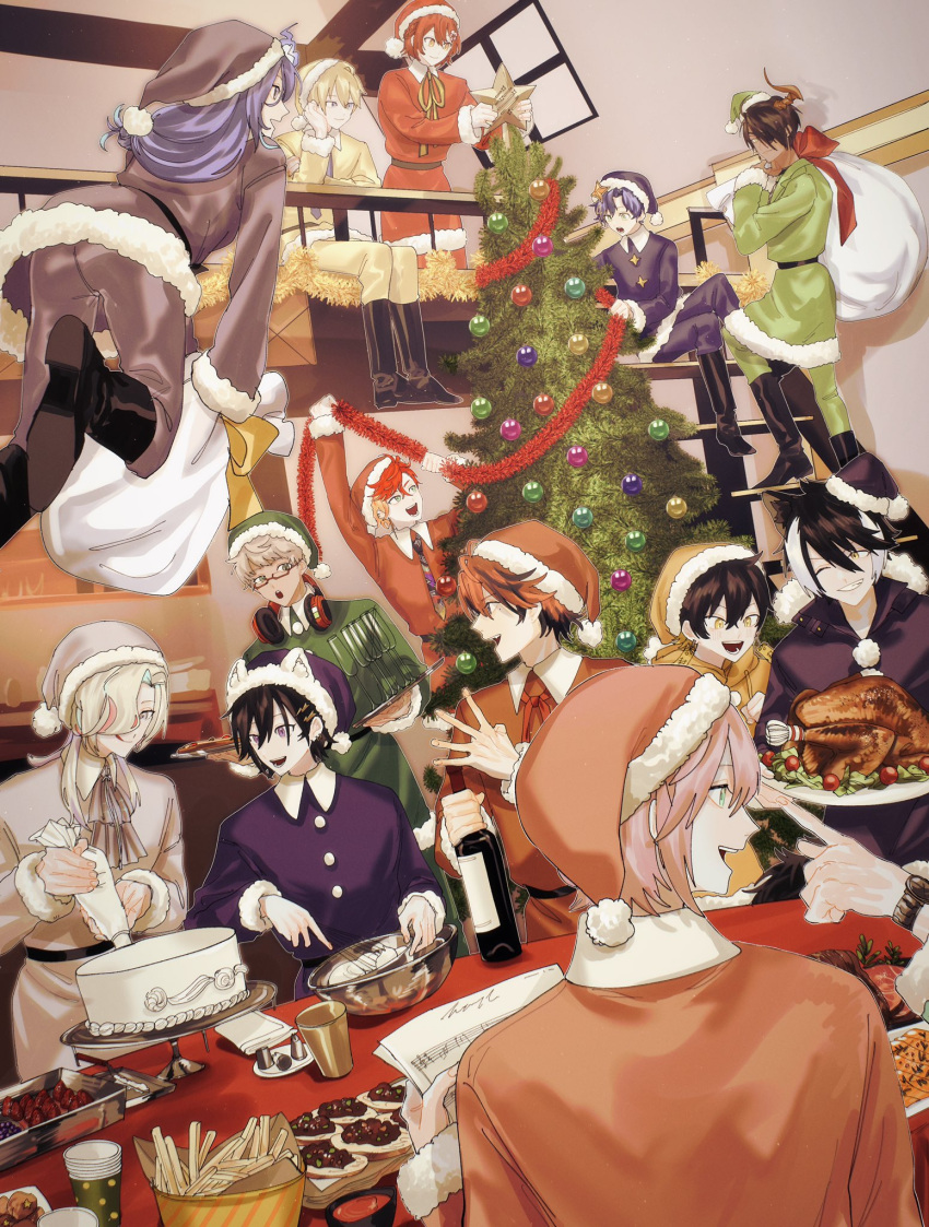 6+boys, :d, :q, animal_ears, animal_hat, aqua_hair, aragami_oga, arurandeisu