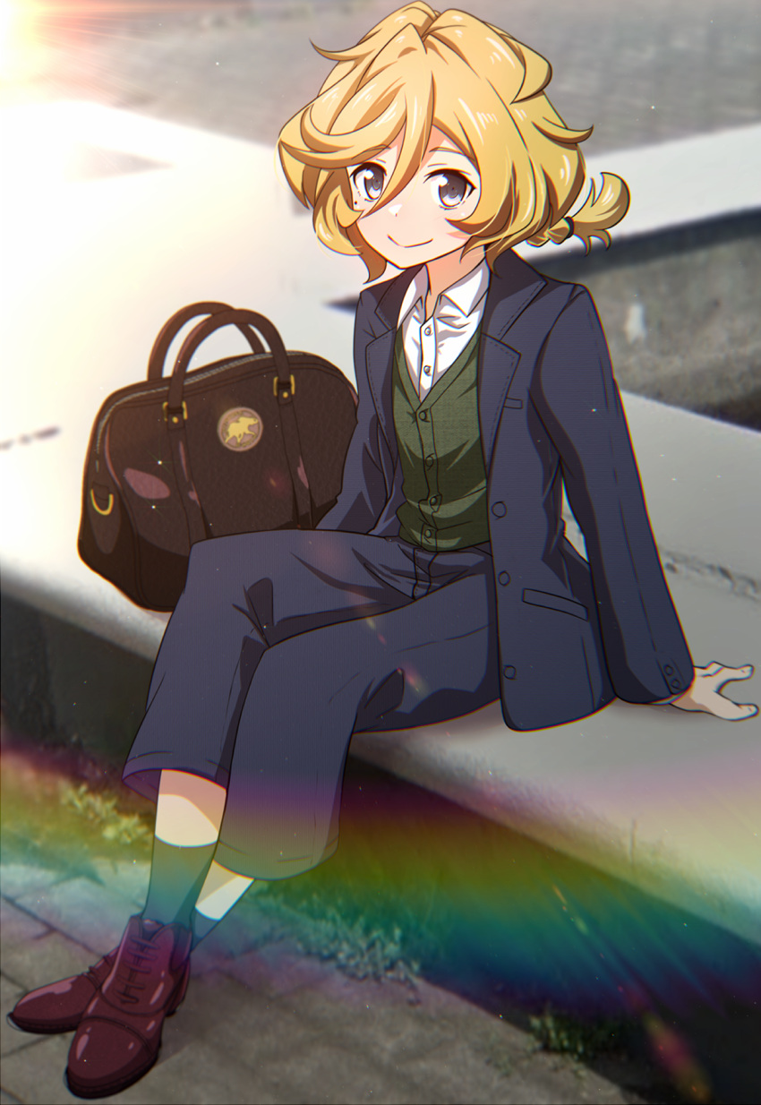 1girl, bag, blonde_hair, blue_eyes, blush, closed_mouth, elfnein, highres