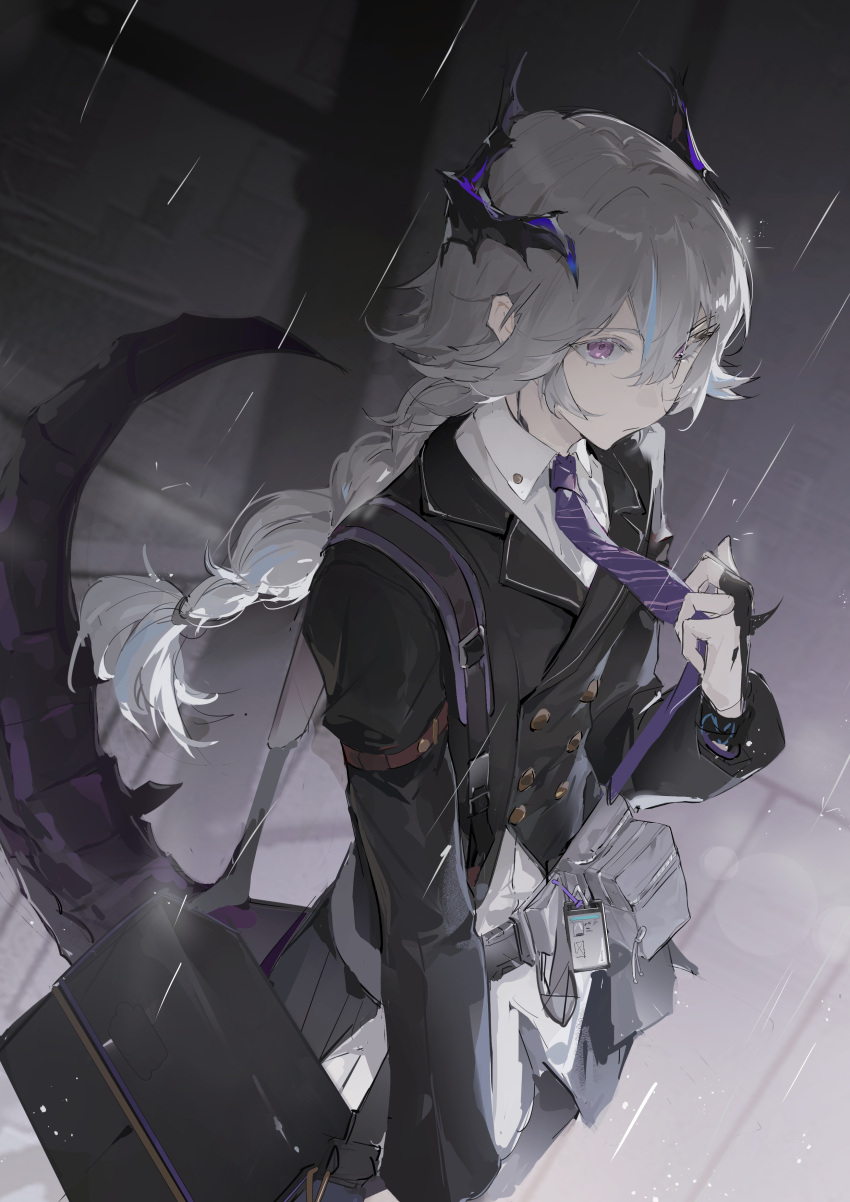 1boy, absurdres, arknights, black_suit, buttons, claw_ring, collared_shirt, commentary