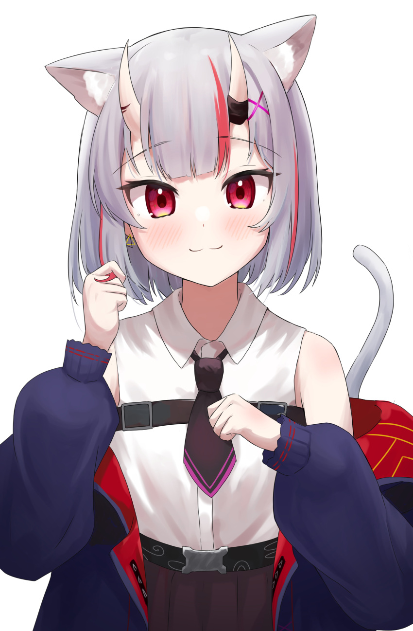 1girl, :3, absurdres, alternate_hair_length, alternate_hairstyle, animal_ear_fluff, animal_ears, black_necktie