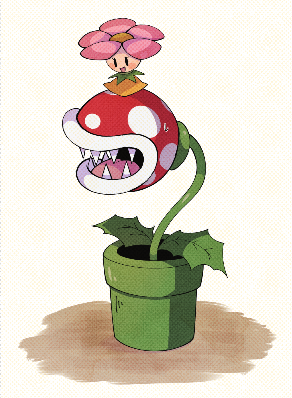 :d, blush, blush_stickers, commentary_request, flower, highres, leaf, no_humans