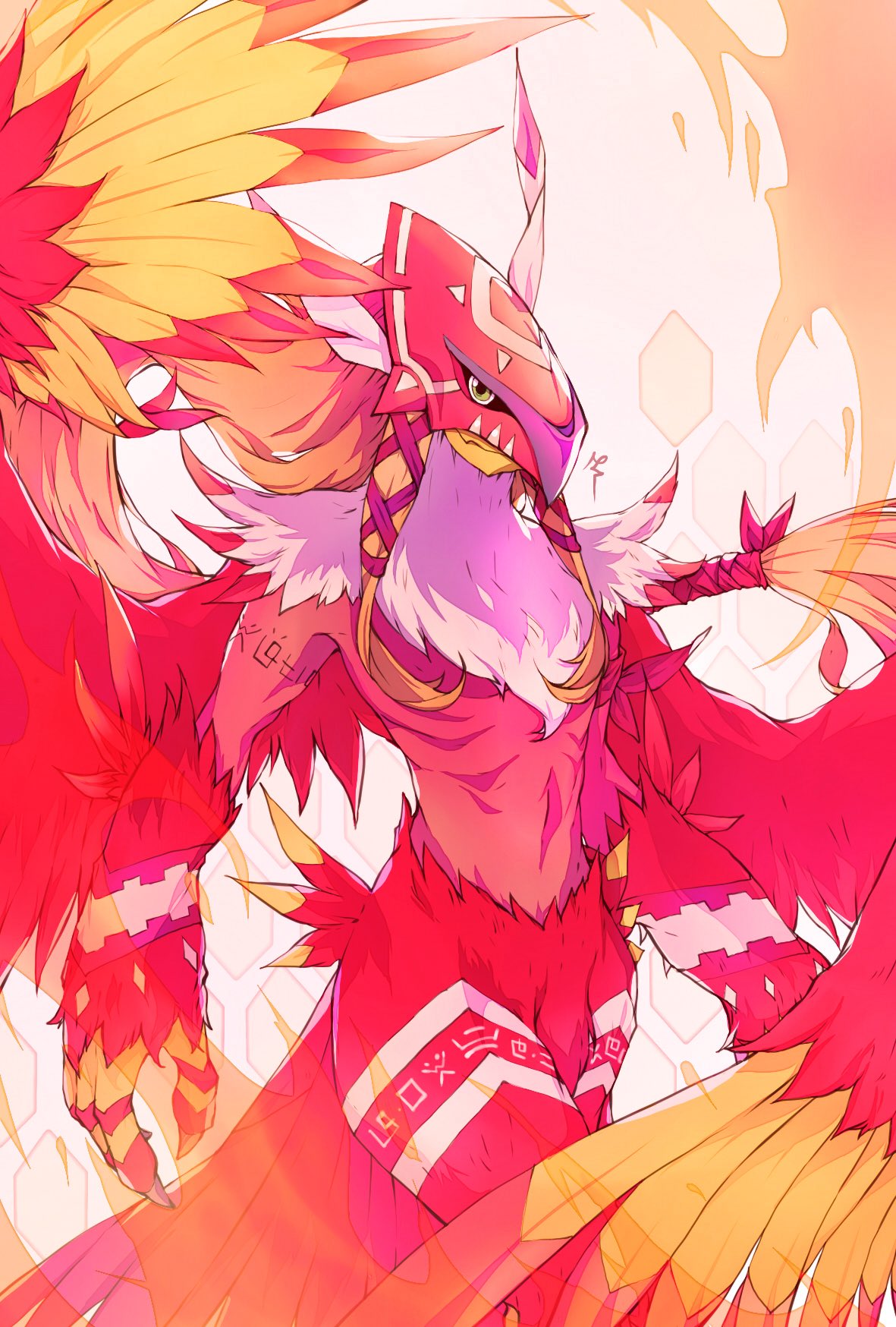 1other, blonde_hair, digimon, digimon_(creature), feathered_wings, feathers, garudamon, highres
