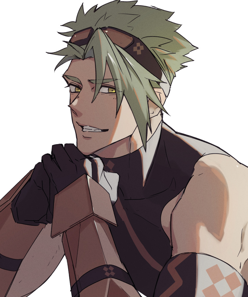 1boy, absurdres, achilles_(fate), achilles_(fearless_diver)_(fate), armband, black_shirt, collarbone, fate/grand_order