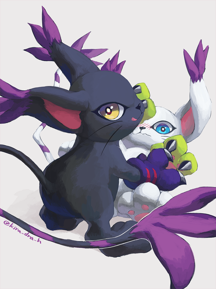 2others, :3, animal_ears, blacktailmon, blush, cat, cat_ears, digimon